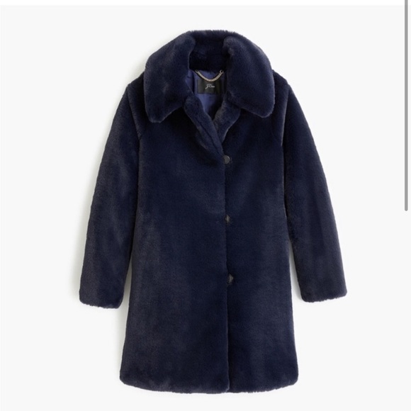 HOST PICK 💙 J Crew Navy Blue Boho Glam Cozy Faux Fur Teddy Coat NWOT - Picture 2 of 10